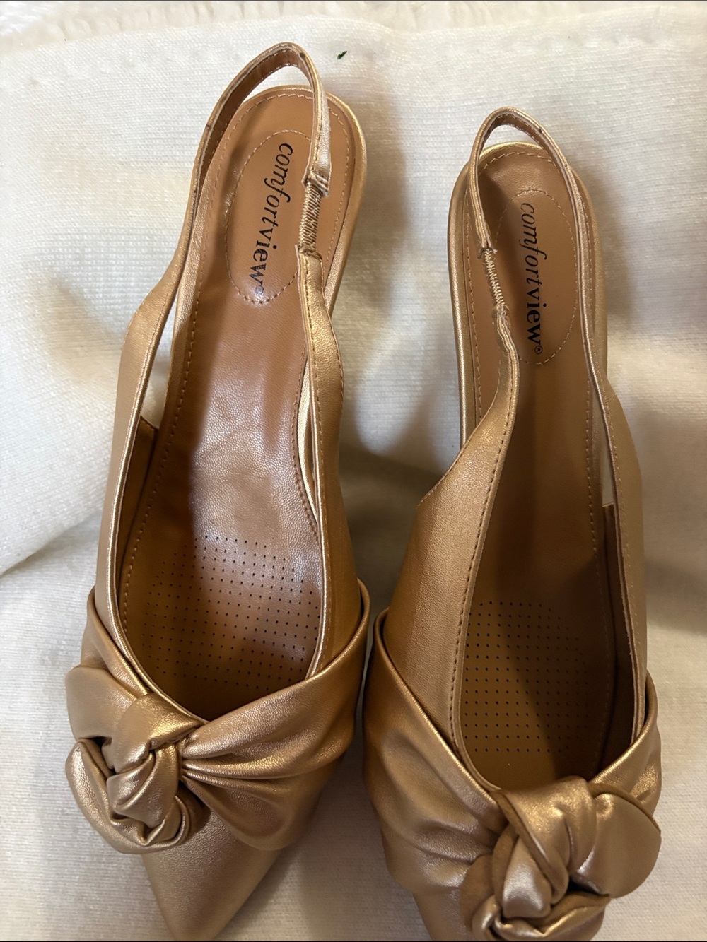 comfortview Metallic Gold Knot Slingback Pointed Flats